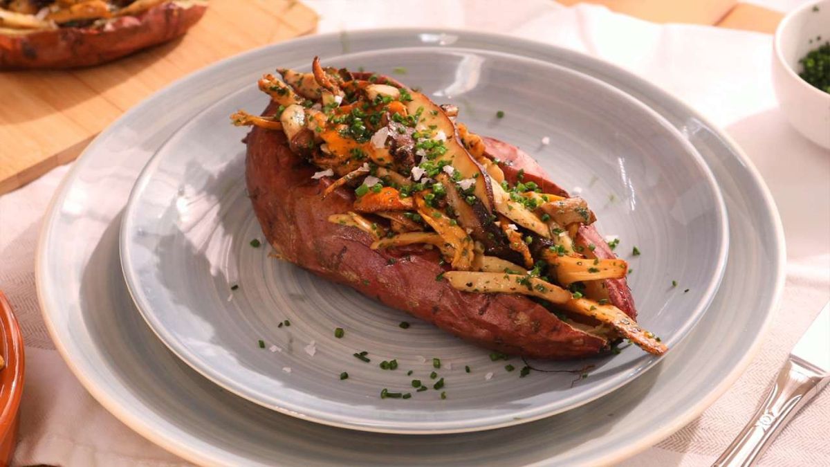 Boniatos rellenos de setas   Paso 6