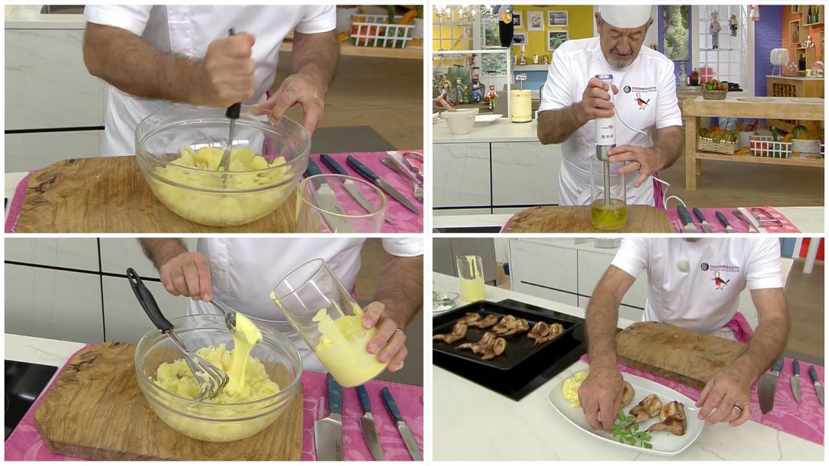 Preparamos el puré de patatas al alioli y servimos