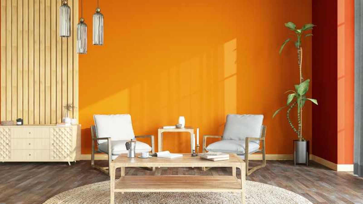 Salón naranja creativo que inspira entusiasmo.