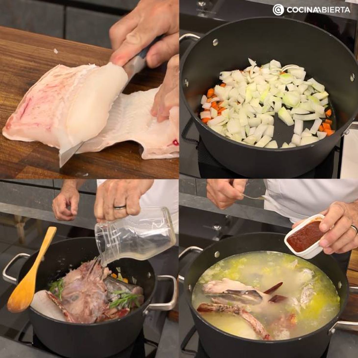 Paso a paso para hacer sopa ttoro (pasos del 1 al 4)