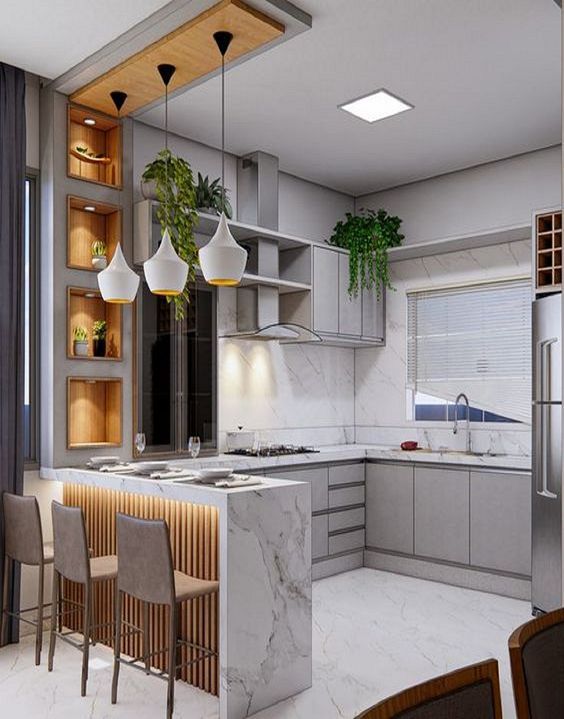 barra cocina marmol y madera pinterest julio