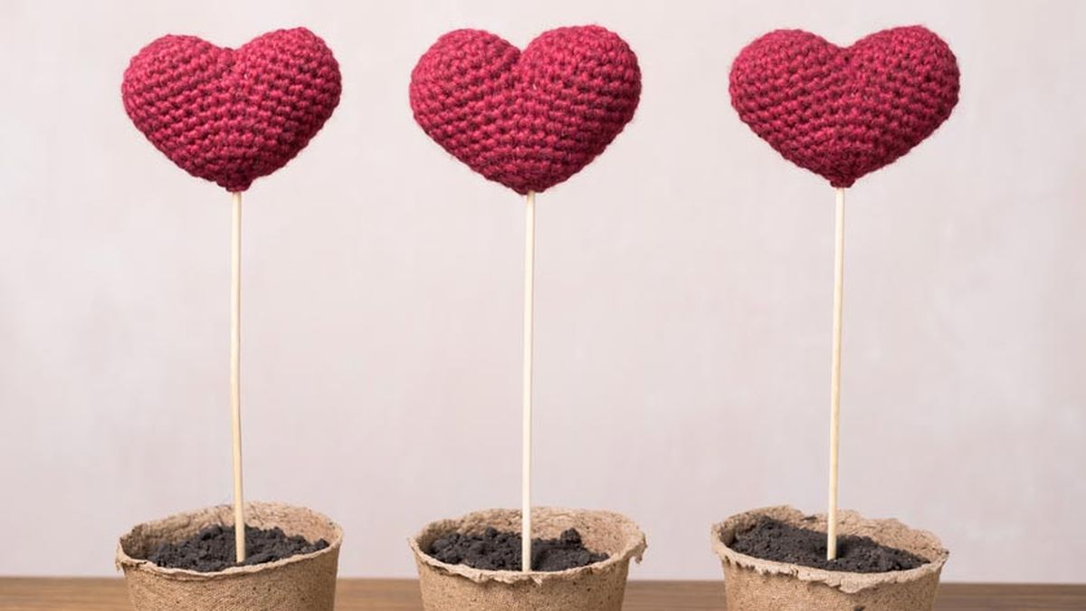corazones de crochet para plantas san valentin