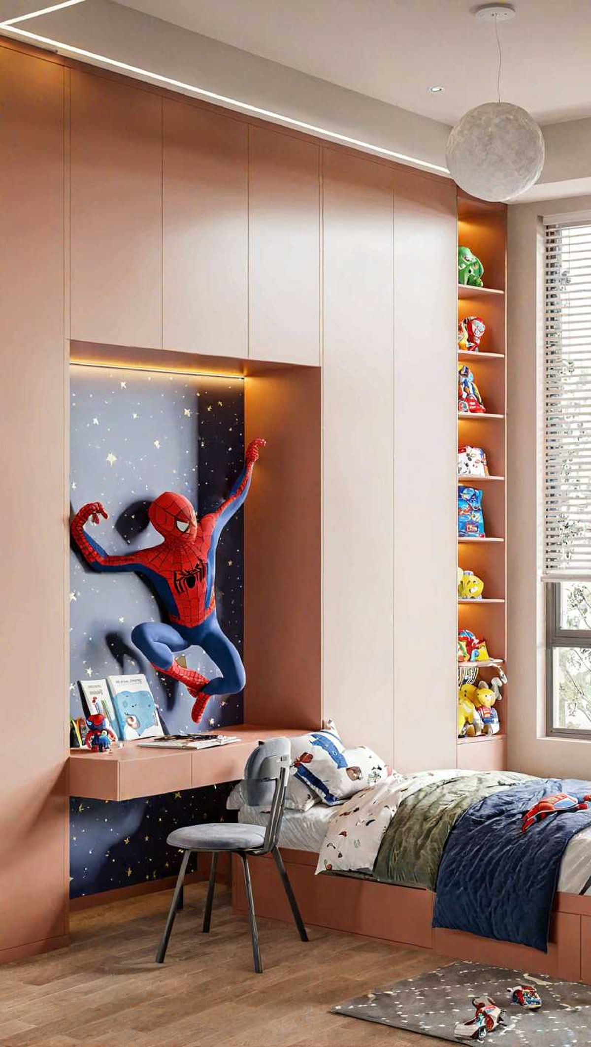 Habitación temática de spiderman.