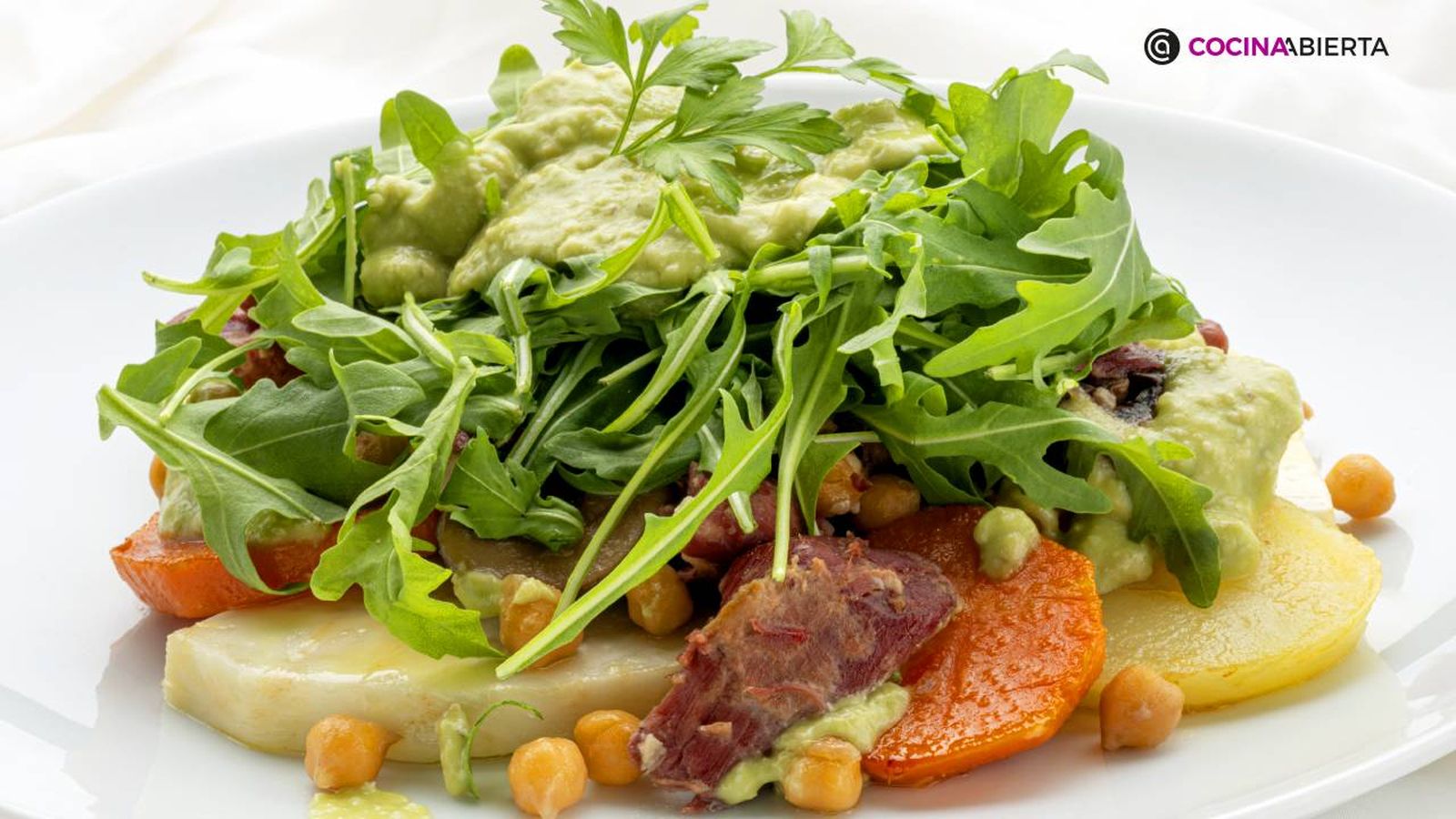 ensalada templada pato garbanzos tuberculos