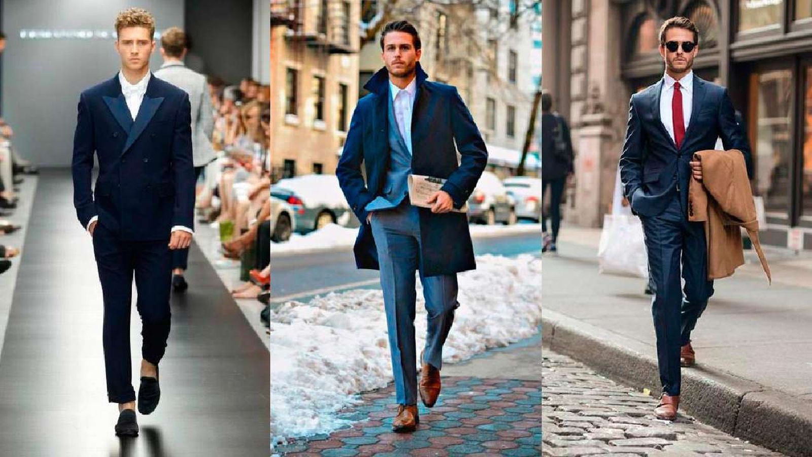 Tres opciones de traje masculino