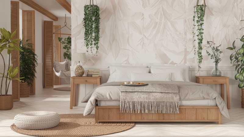 Dormitorio ecológico de estilo natural.