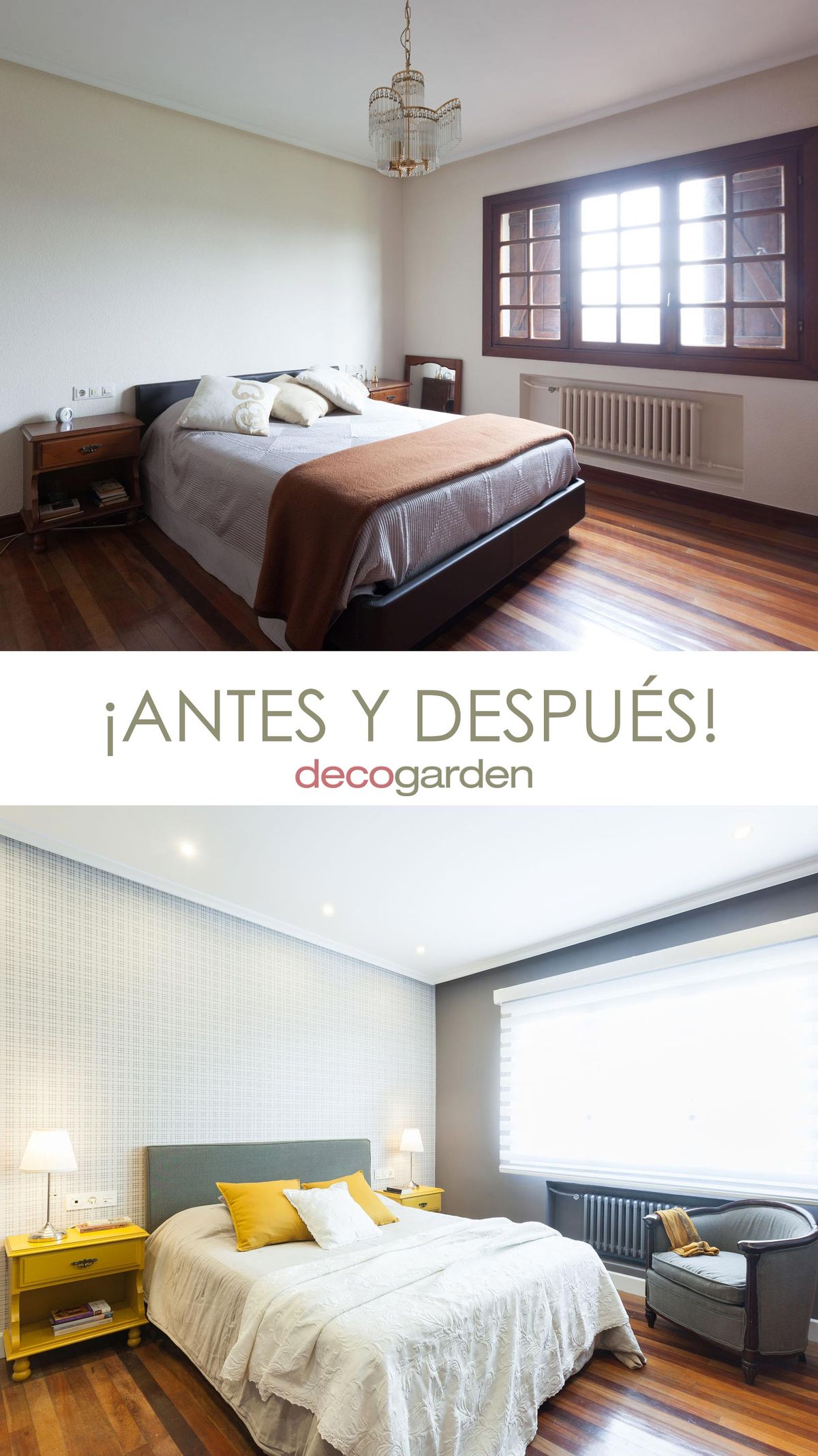 Decogarden 689 Dormitorio elegante en gris y amarillo antes despues v