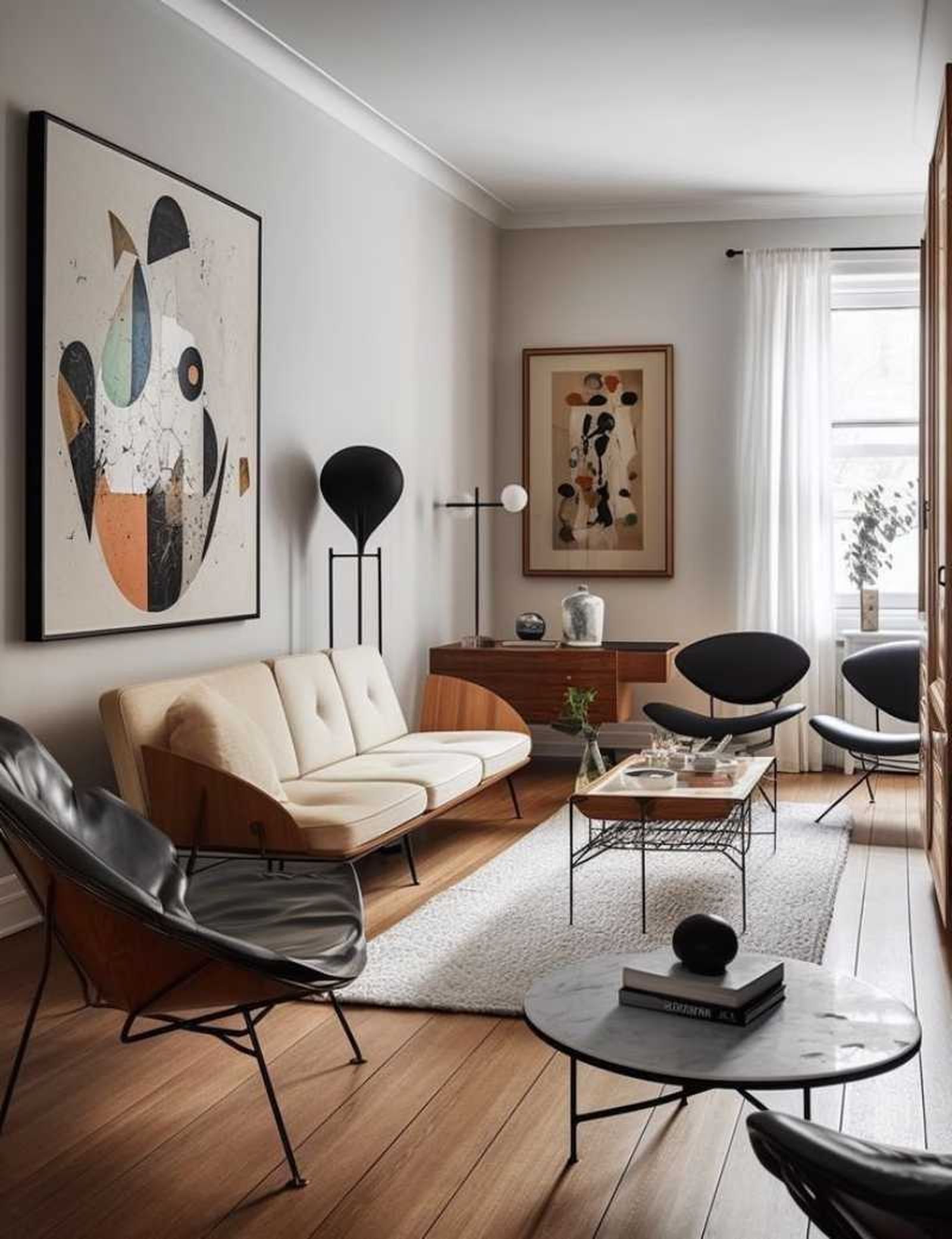Salón de estilo actual con muebles vintage.