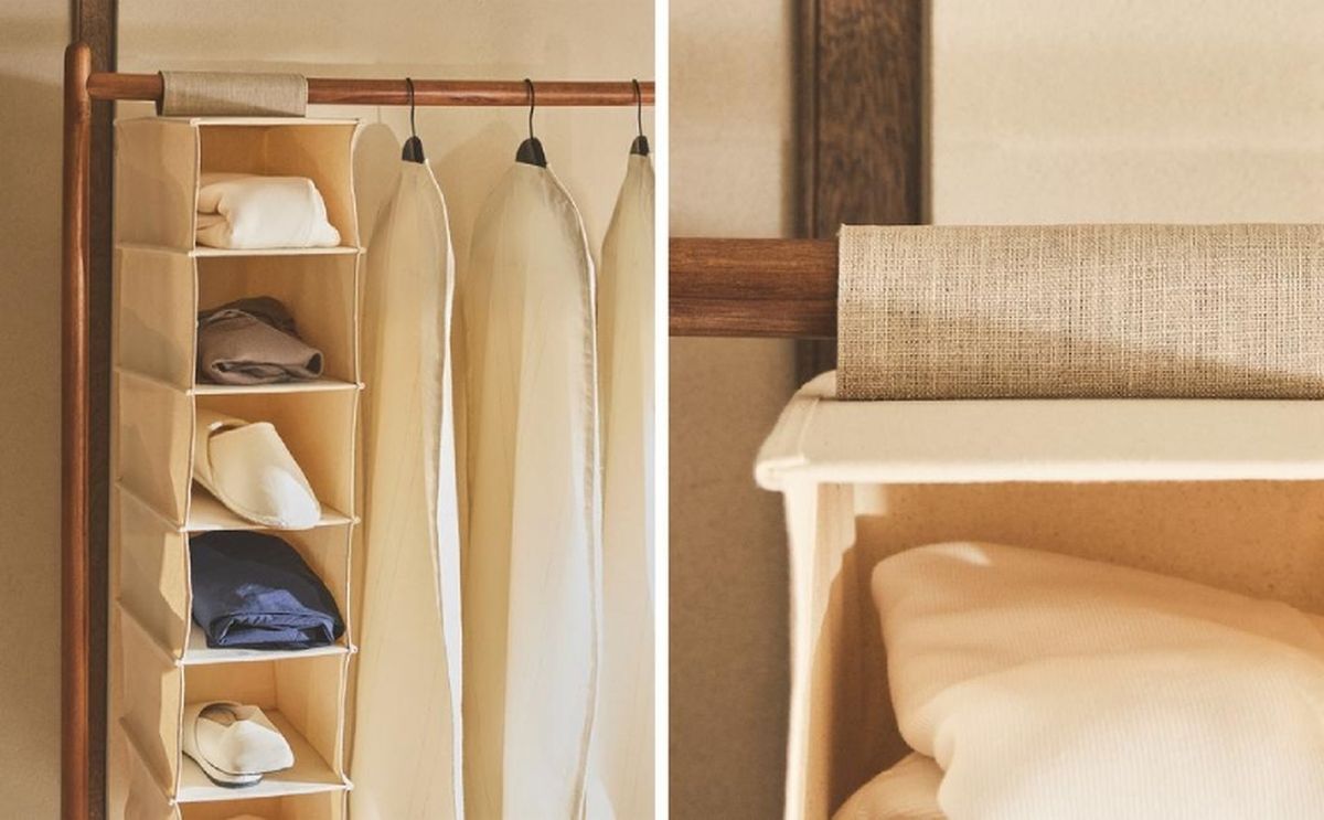 Organizador vertical de lino de Zara Home para ordenar el armario.