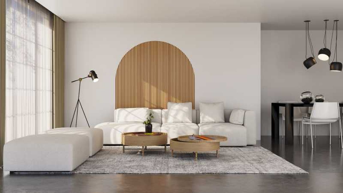 Salón moderno en blanco, pureza y simplicidad.