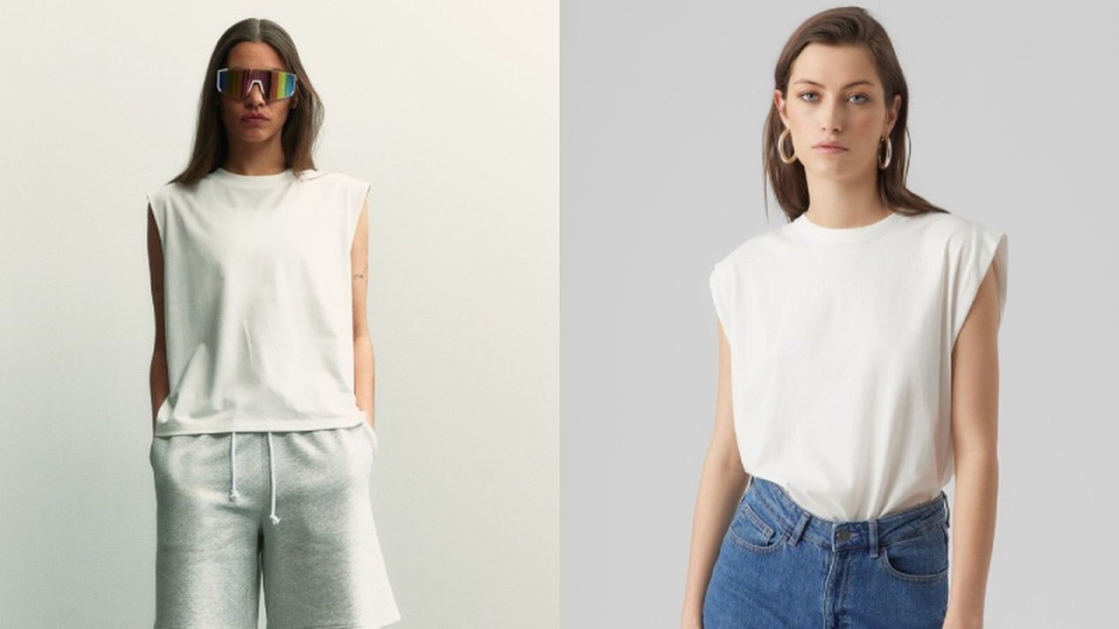 Camiseta básica blanca sin mangas / Fotos: H&M y Cortefiel