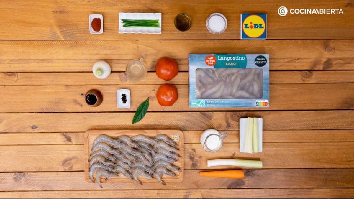 Ingredientes de la receta de crema de langostinos