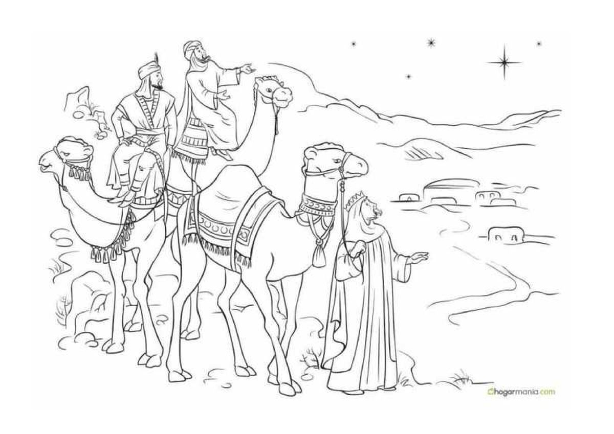 Dibujos de los Reyes Magos en camello para colorear.