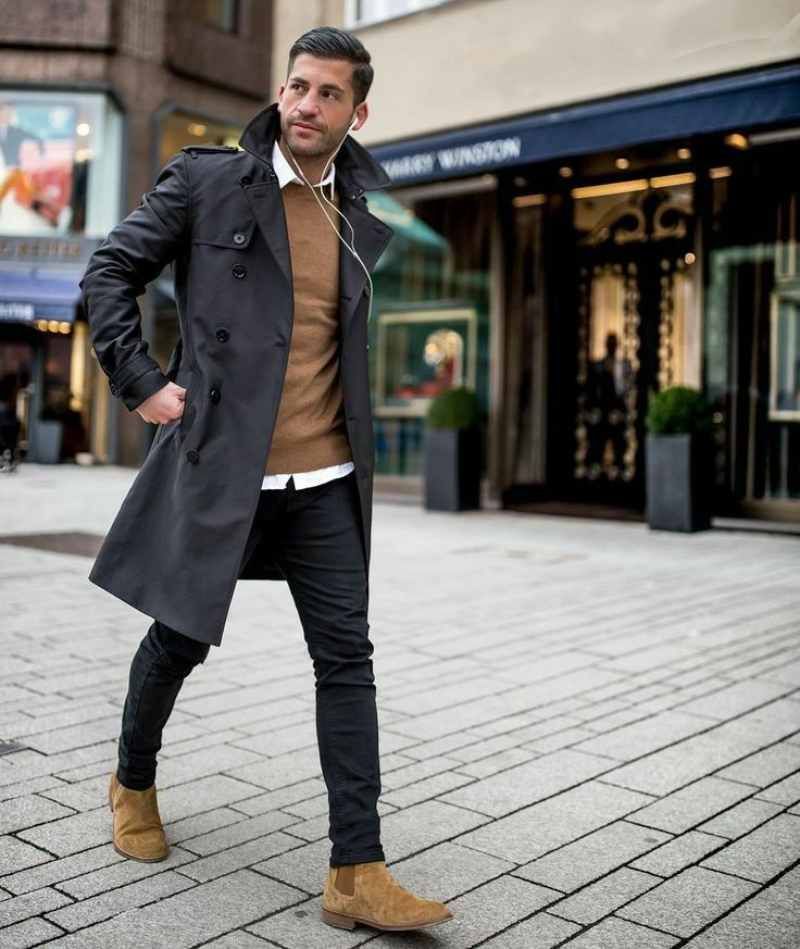 Gabardina para hombre en negra