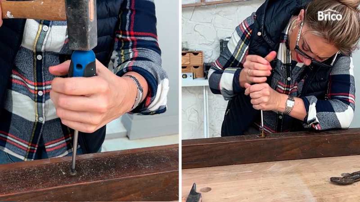 Sacar un tornillo utilizando un destornillador y un martillo