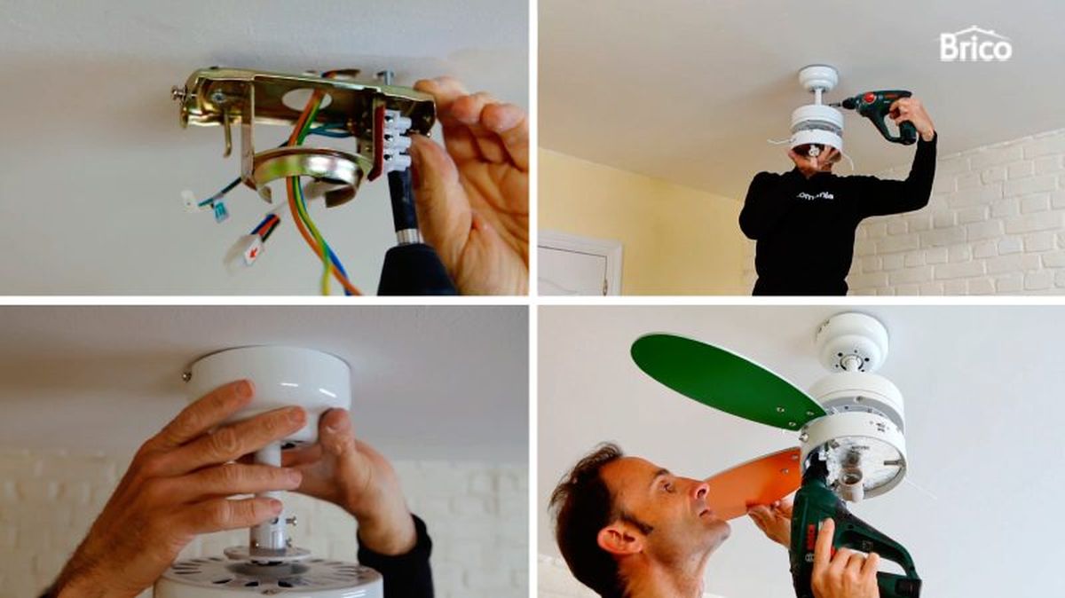 Fijar el ventilador al techo y montar las aspas