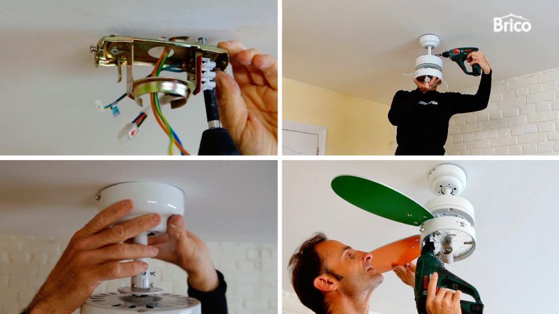 Fijar el ventilador al techo y montar las aspas