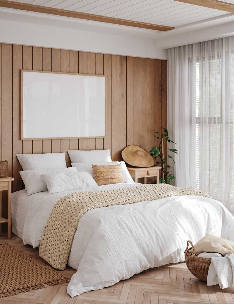 Dormitorio de estilo minimalista sin ruido visual.