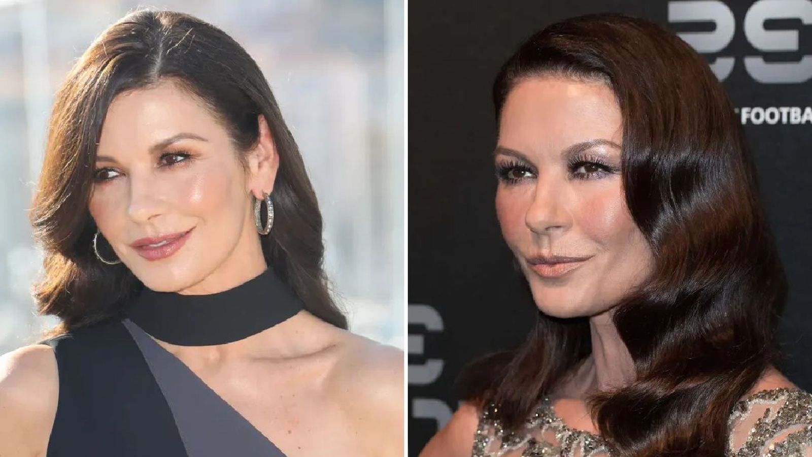 A la izquierda imagen actual de Catherine Zeta-Jones, a la derecha imagen de cómo estaba antes