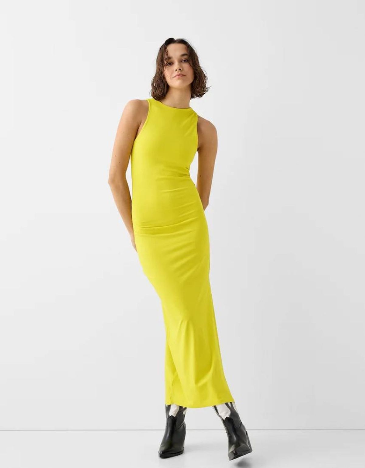 vestido largo amarillo bershka