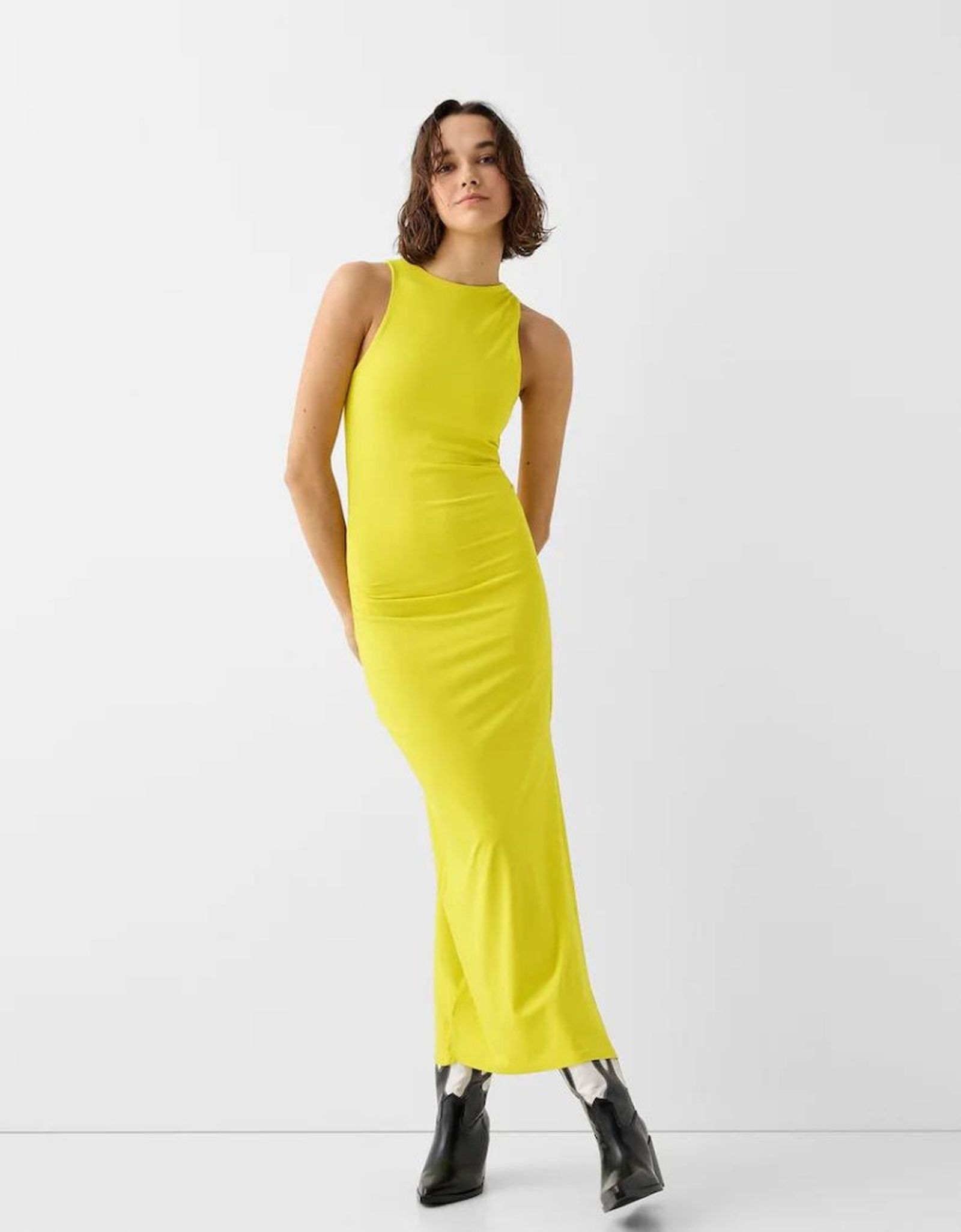 vestido largo amarillo bershka