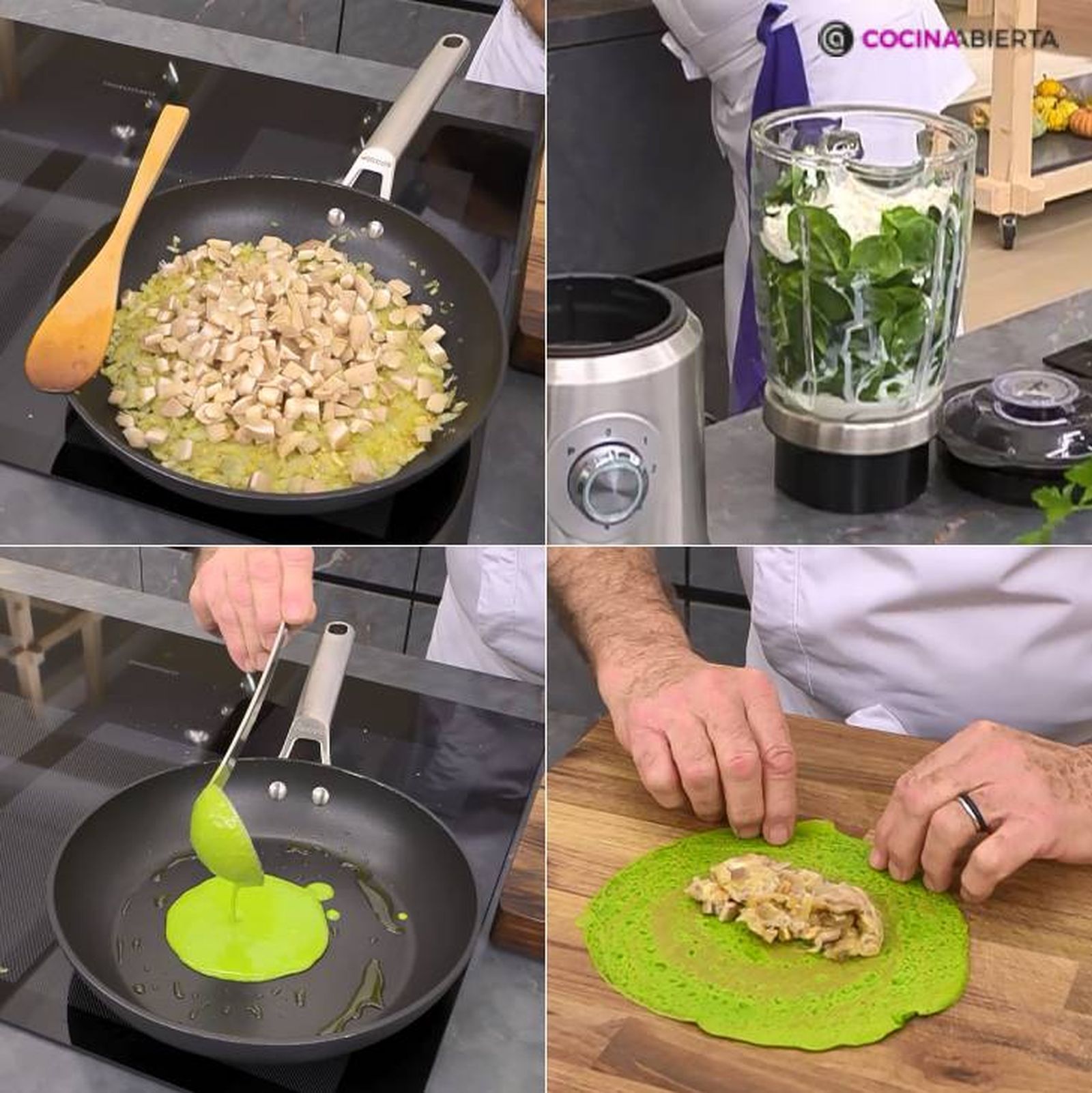 crepes espinacas con setas pasos