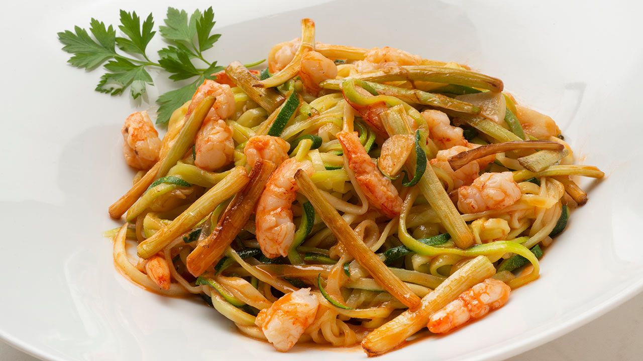 espaguetis de calabacin con gambas xl