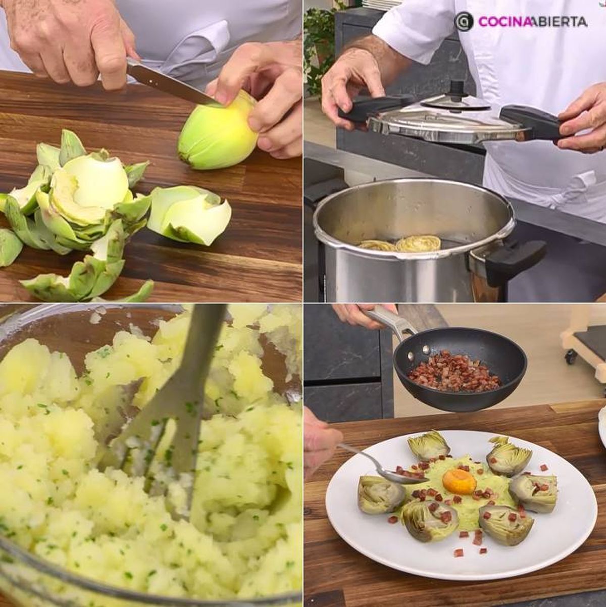 alcachofas pure patata pasos