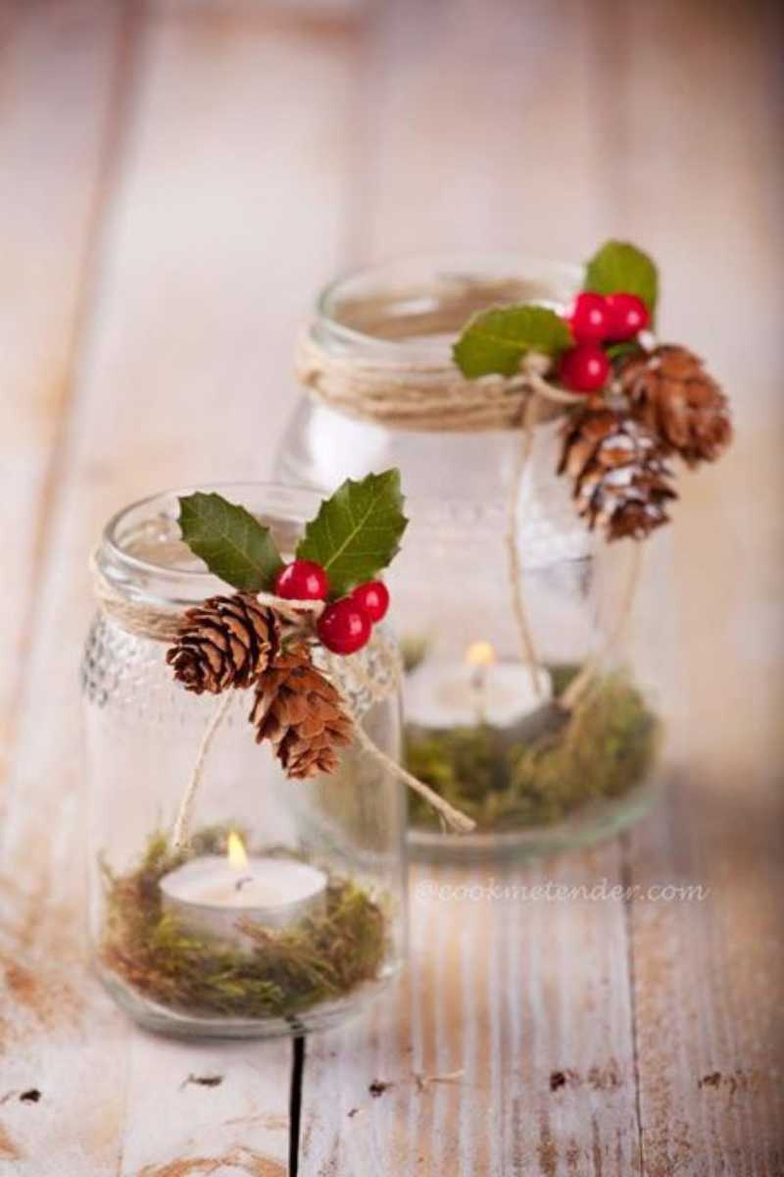 Frascos de vidrio de Navidad portavelas.