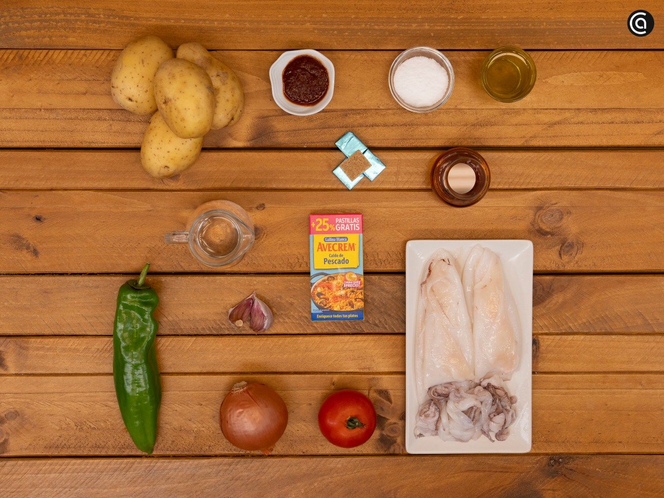 Calamares guisados con patatas - ingredientes