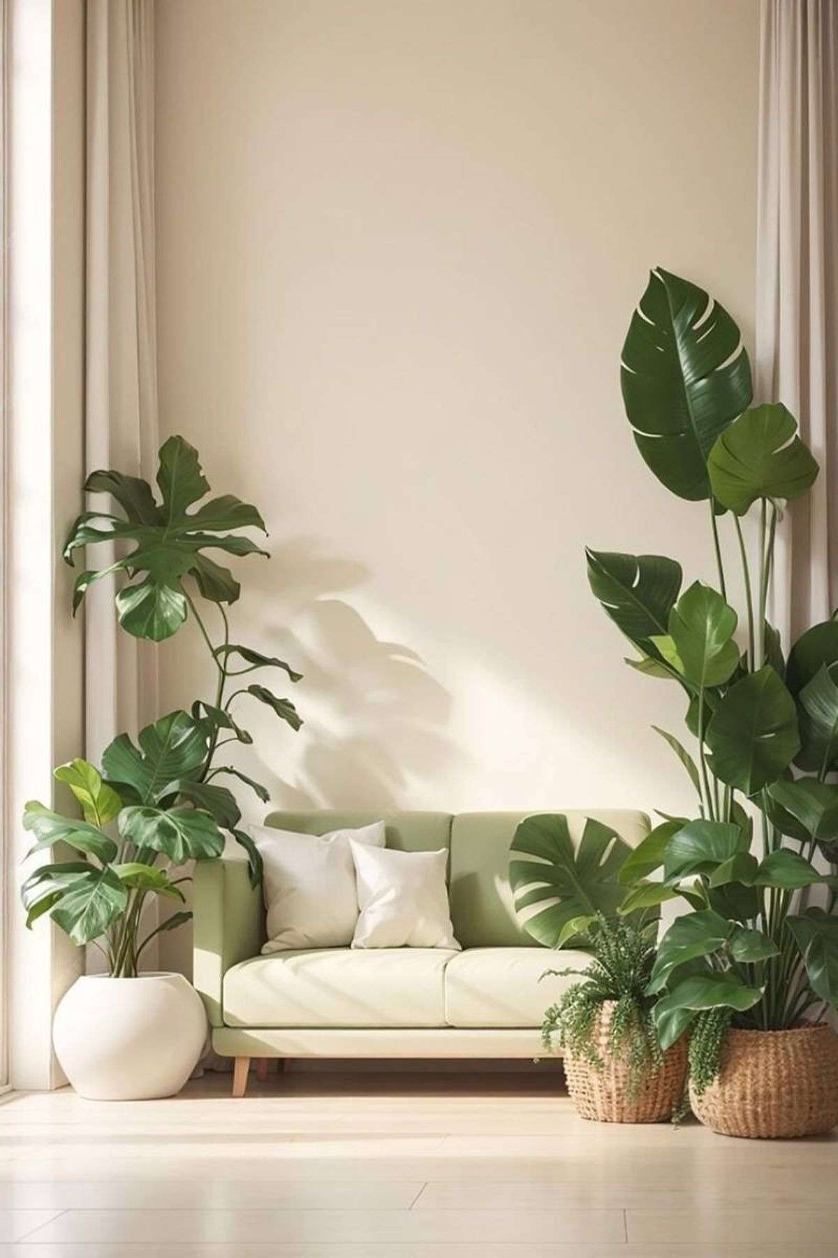Salón con Monstera deliciosa.