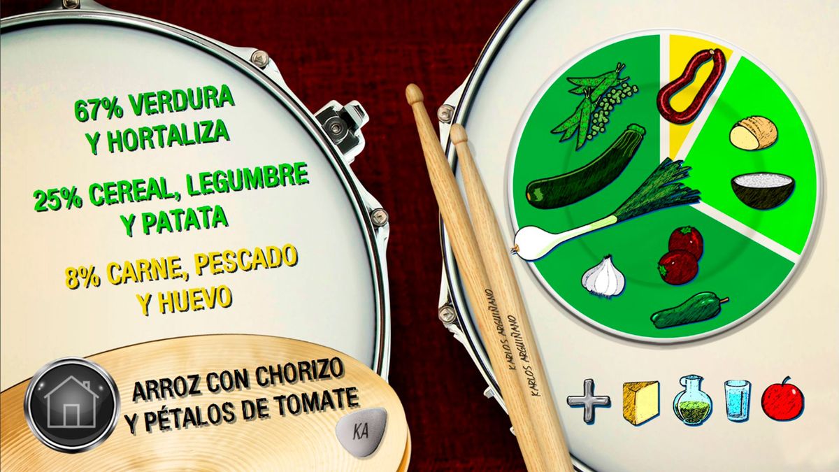 plato equilibrado arroz con chorizo y petalos de tomate
