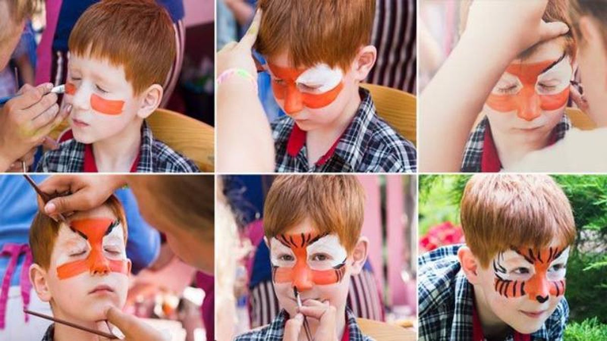 Paso a paso de maquillaje facial de tigre para niños