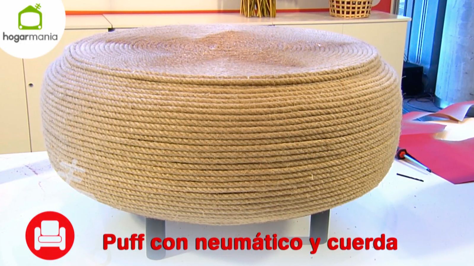 feria hogarmania manualidades puff neumatico cuerda