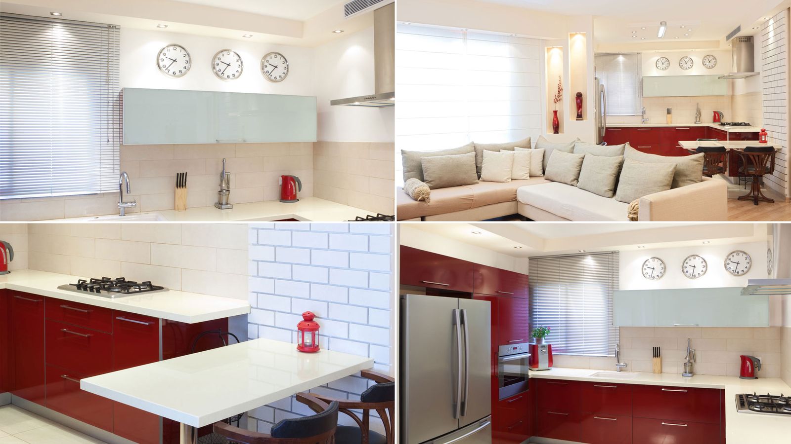 Cocina luminosa blanca y roja abierta al salón