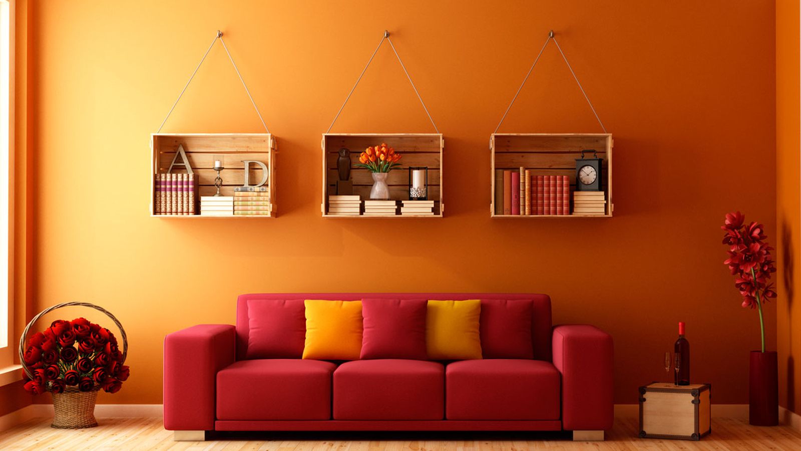 Ideas para decorar con cajas de madera   baldas salon