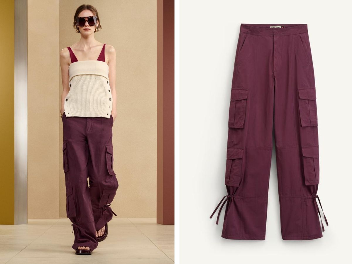 Pantalón cargo en color berenjena