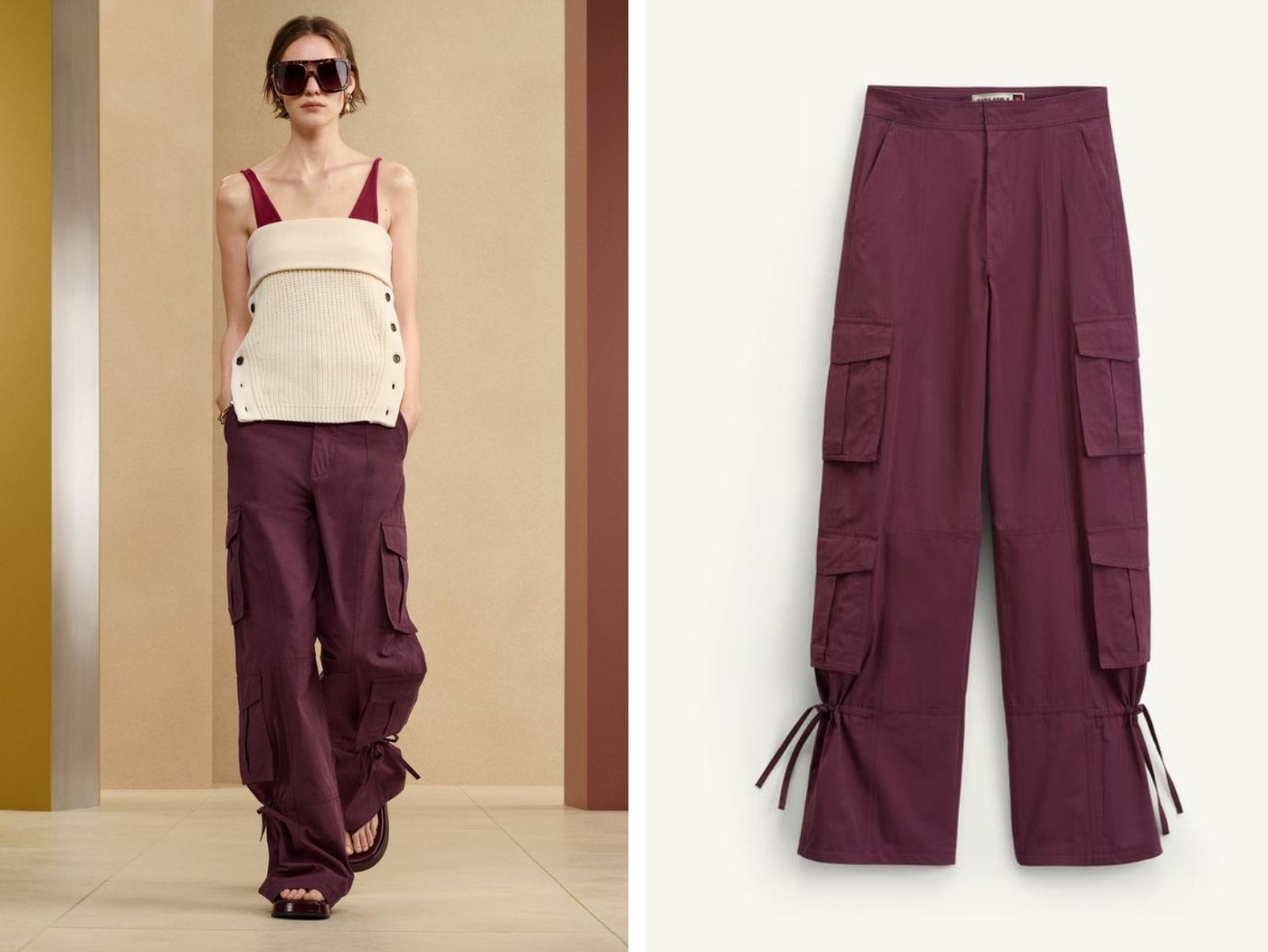 Pantalón cargo en color berenjena