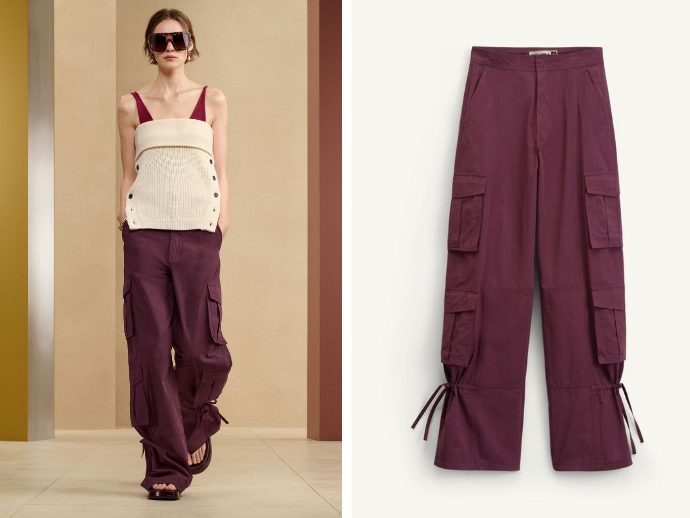 Pantalón cargo en color berenjena