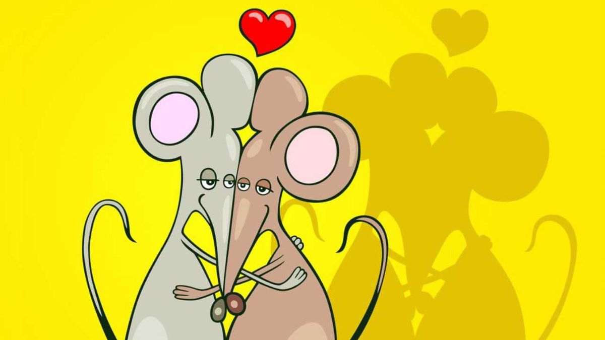 Tarjeta de San Valentín con ilustración de dos ratitas.