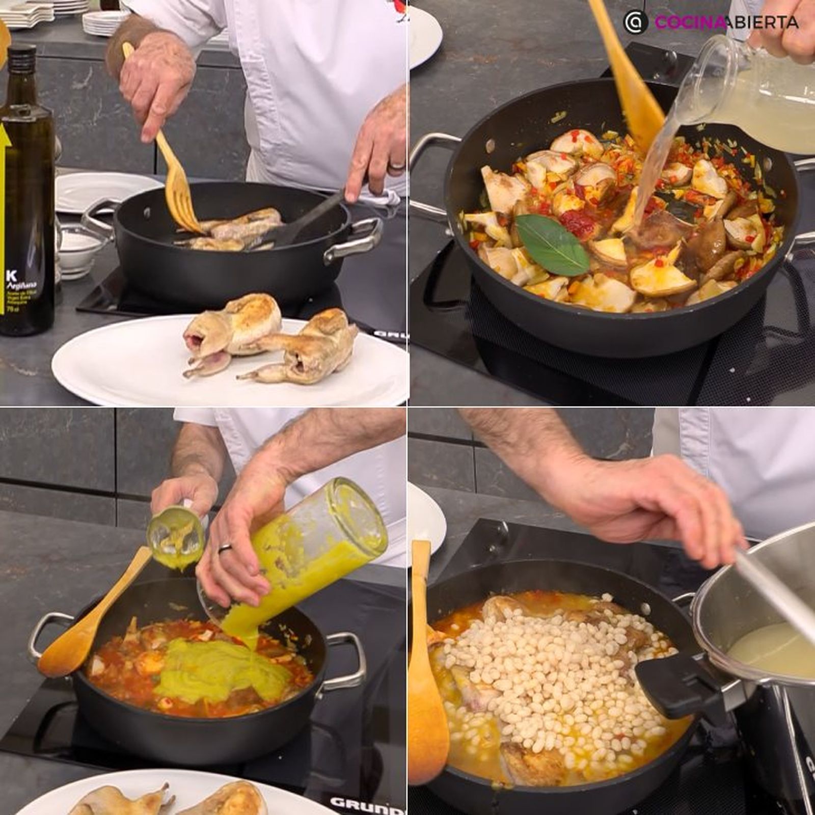 alubias blancas con codornices y setas pasos