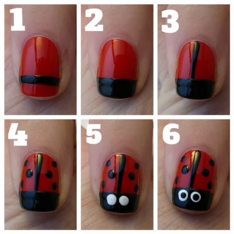 Paso a paso para pintar las uñas con diseño de mariquitas
