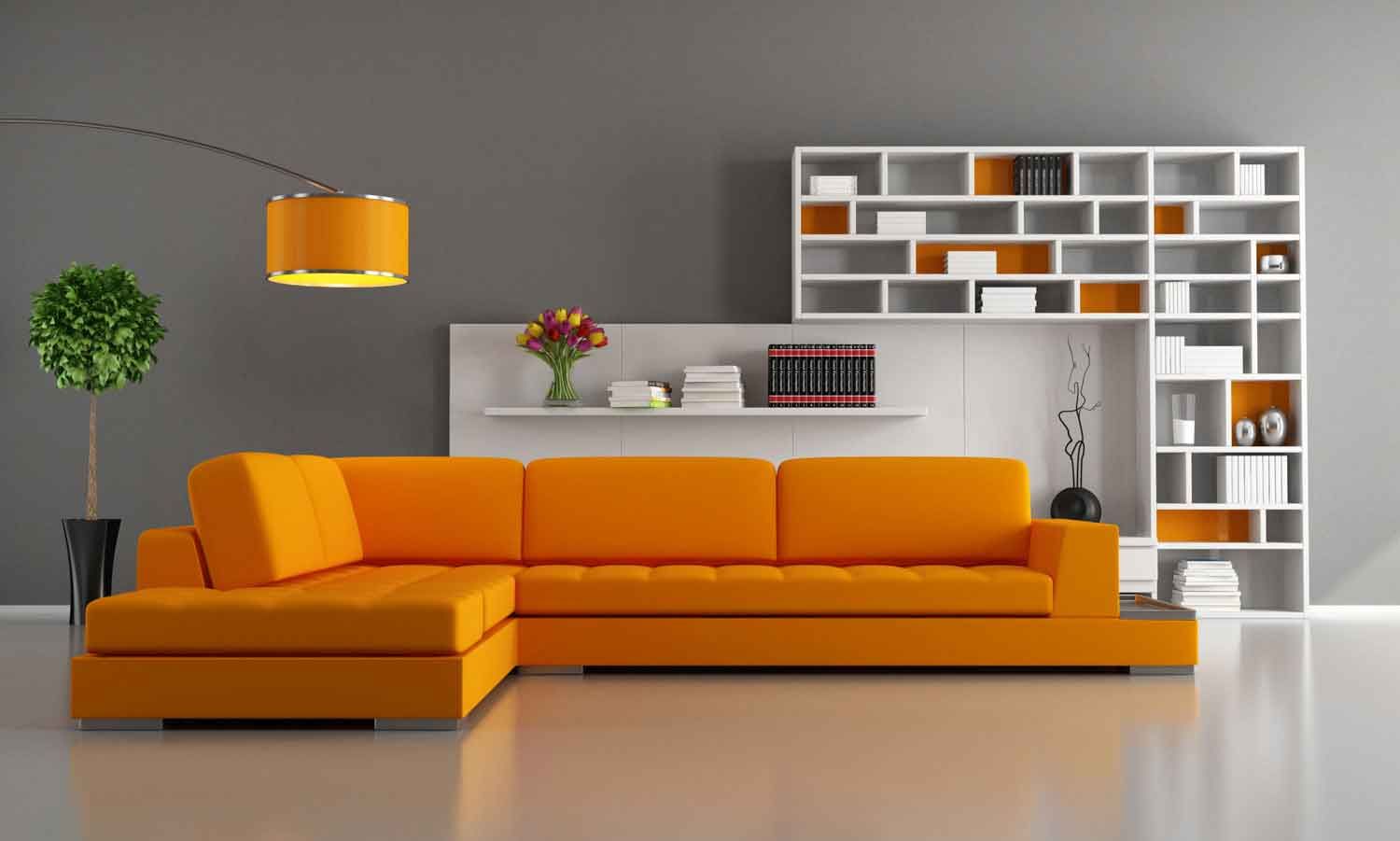 Combinar un sofá naranja en un salón 2