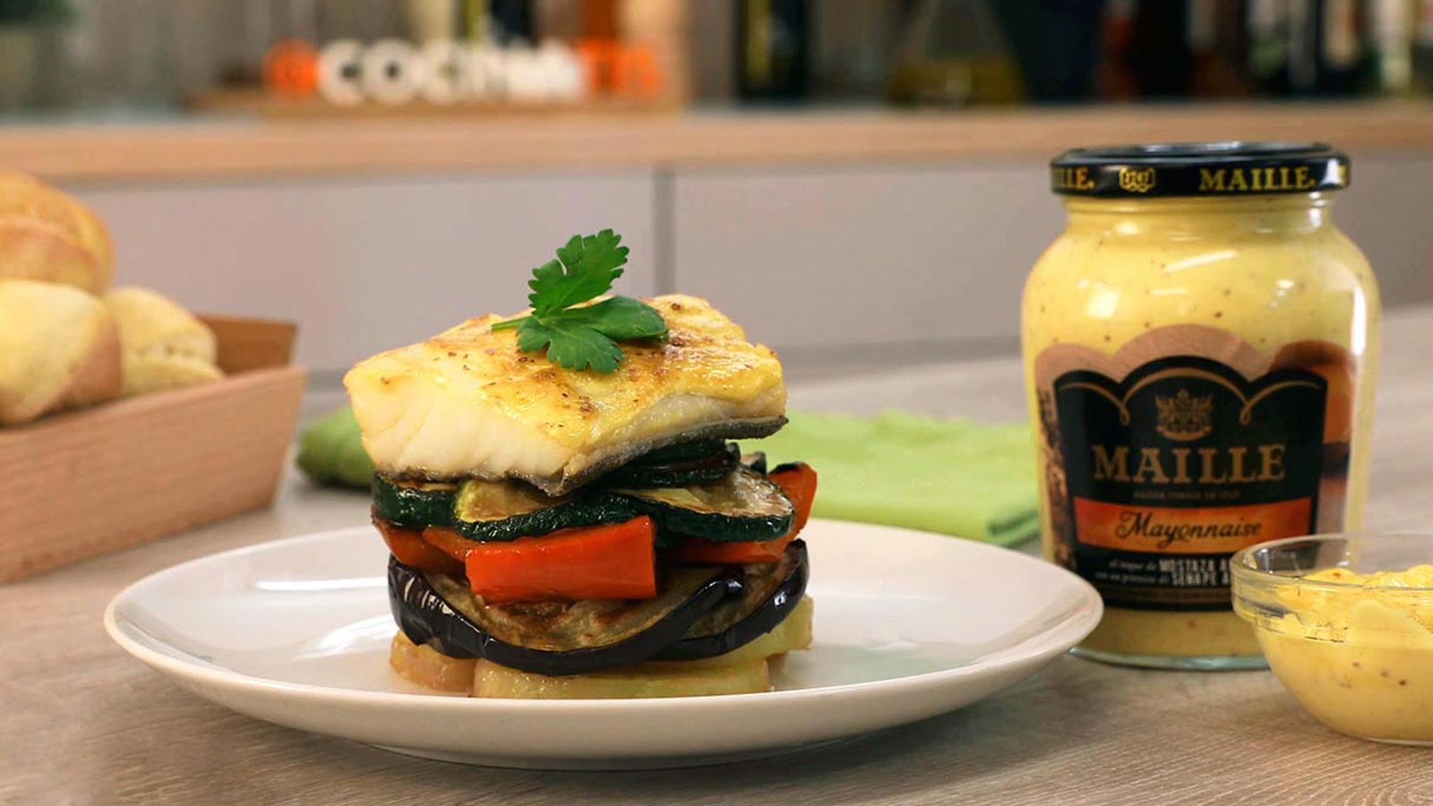 Receta de milhojas de bacalao gratinado con verduras