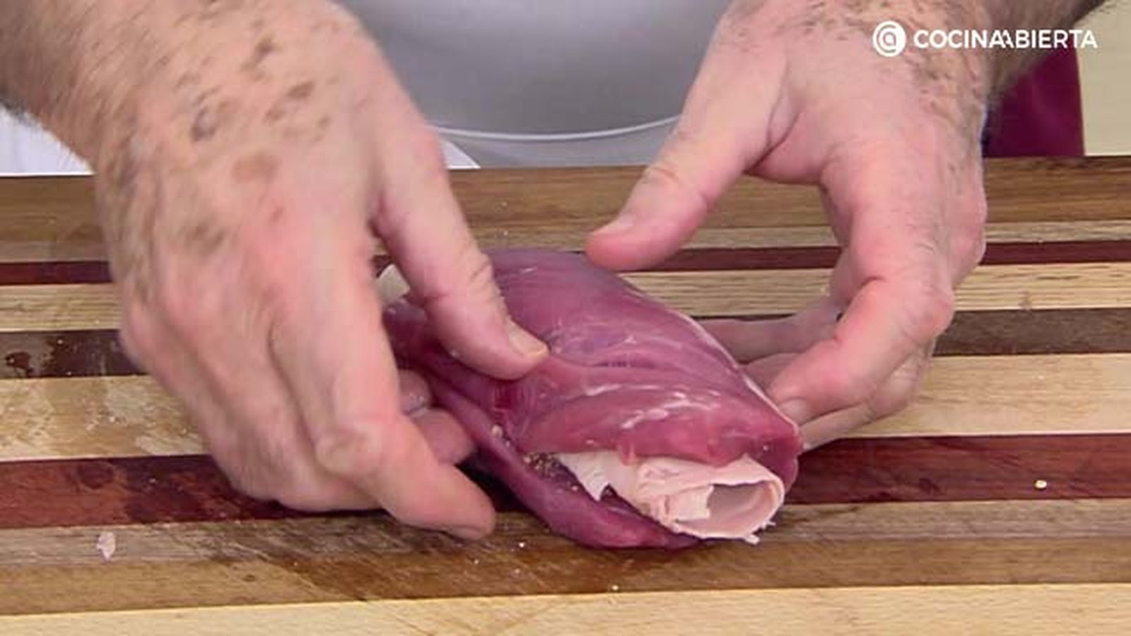 Solomillo de cerdo relleno de jamon y queso paso 2