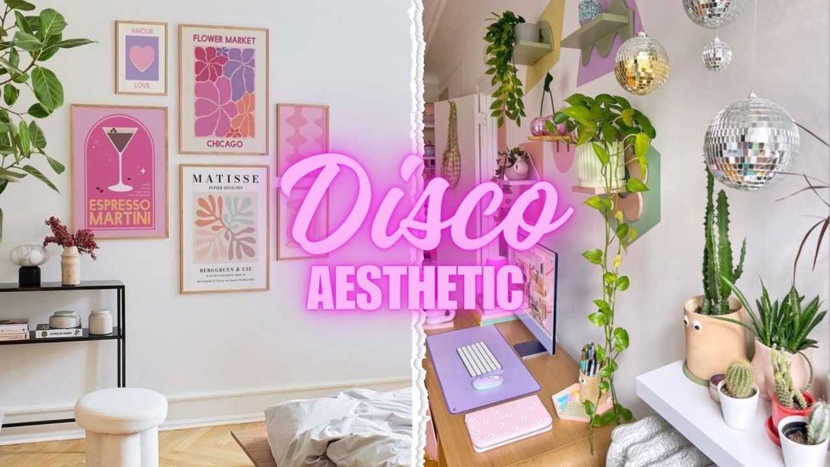 Dos estancias con decoración disco aesthetic.
