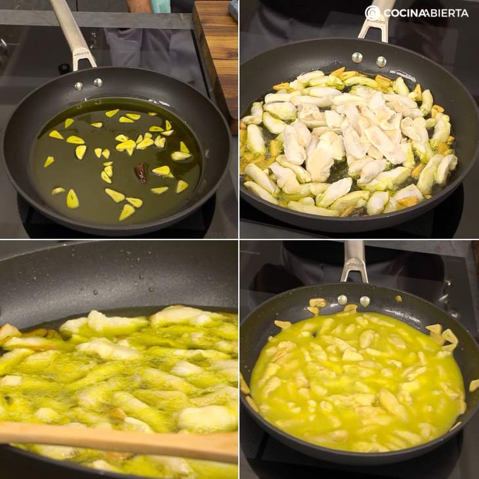 Preparación de kokotxas de bacalao al pil-pil