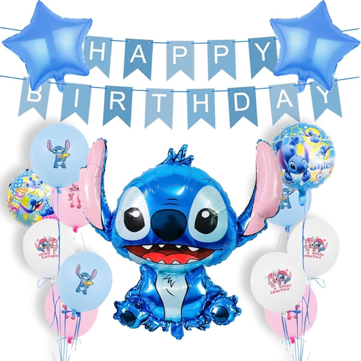 Globos de Stitch para decorar un cumpleaños infantil.