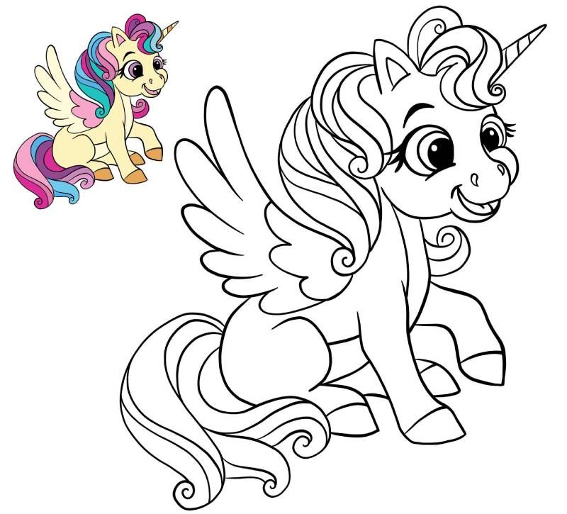 Unicornio para colorear, modelo 1.