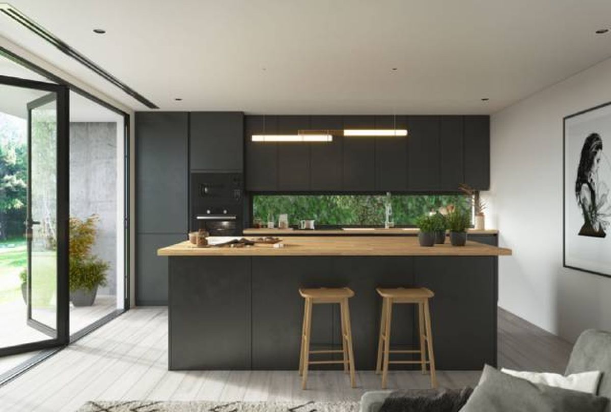 Cocina negra combinada con madera calidez, elegancia y modernidad 10